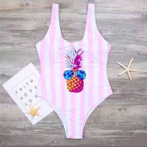 NEW Pink & White striped Baby One Piece Pineapple in Shades Swim suit Size 3-6M